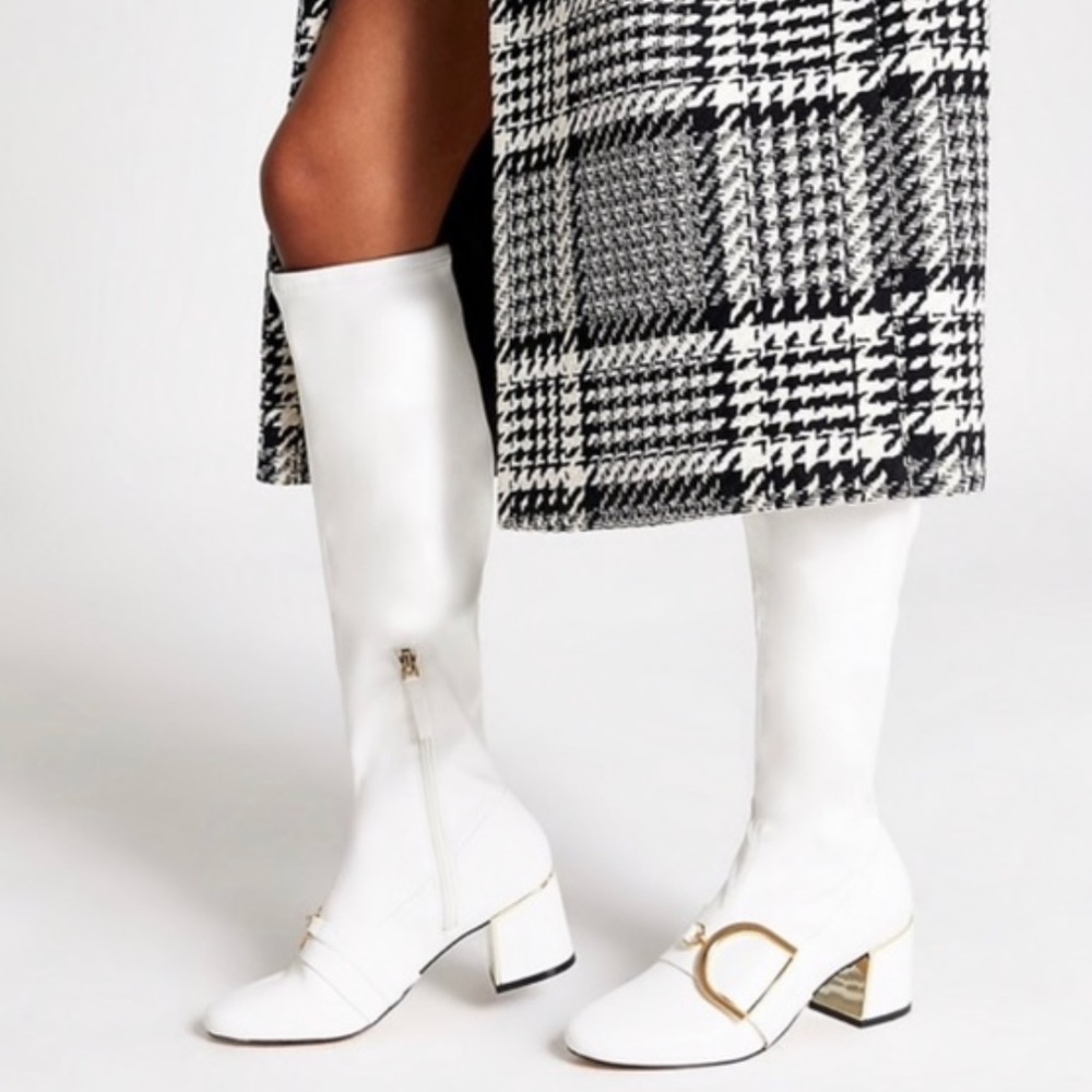 SOLD DO NOT BUY White Mod Faux Leather Knee High Boots